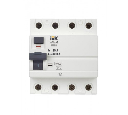Выключатель дифференциальный (УЗО) R10N 4P 25А 30мА тип A ARMAT  AR-R10N-4-025A030  IEK