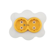 Розетка двойная HAPPY Яичница скрытой установки, с заземлением и защитными шторками, желтая/белая  KR-78-0632  Kranz