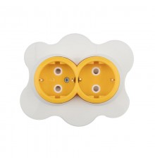 Розетка двойная HAPPY Яичница скрытой установки, с заземлением и защитными шторками, желтая/белая  KR-78-0632  Kranz