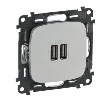 Valena ALLURE Алюминий Розетка 2-ая USB 240В/5В 1500мА (с лицевой панелью)  754997  Legrand