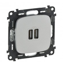 Valena ALLURE Алюминий Розетка 2-ая USB 240В/5В 1500мА (с лицевой панелью)  754997  Legrand