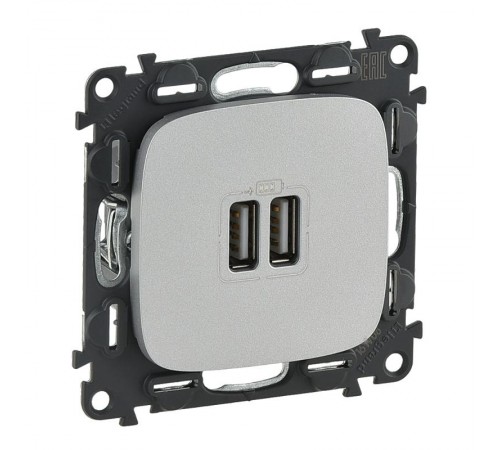 Valena ALLURE Алюминий Розетка 2-ая USB 240В/5В 1500мА (с лицевой панелью)  754997  Legrand