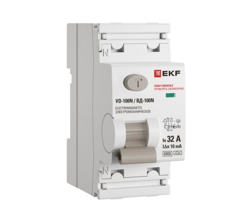 Выключатель дифференциального тока ВД-100N 2P 32А 10мА тип A эл-мех 6кА PROXIMA EKF  E1026MA3210  EKF