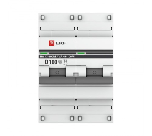 Выключатель автоматический двухполюсный 2P 100А (D) 10kA ВА 47-100M с электромагнитным расцепителем PROxima  mcb47100m-2-100D-pro  EKF