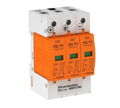 Устройства защиты от импульсных перенапряжений УЗИП для фотогальванических сетей (Класс I+II), 600 В (V50-B+C 3-PH600)  5093623  OBO Bettermann