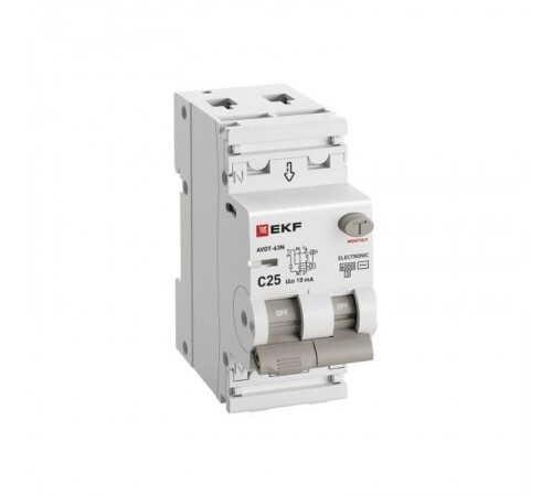 Выключатель автоматический дифференциального тока АВДТ-63N 1P+N 25А 10мА характеристика С тип AC электронный 6кА PROXIMA  D63N26E25C10  EKF