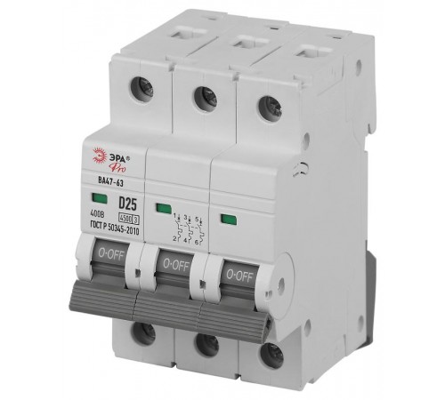 Автоматический выключатель  PRO VA63-3P25D4.5 ВА47-63 3P 25А кривая D 4,5кА   Б0059479  ЭРА