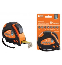 Рулетка 10 м х 25 мм, тройная фиксация, автостоп, обрезиненный корпус, магнит, "Алмаз"  SQ1018-0112  TDM