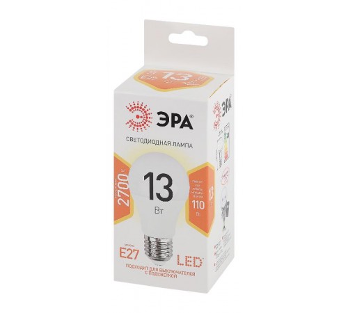 Лампа светодиодная LED 13Вт Е27 220В 2700К smd A60 груша  Б0020536  ЭРА