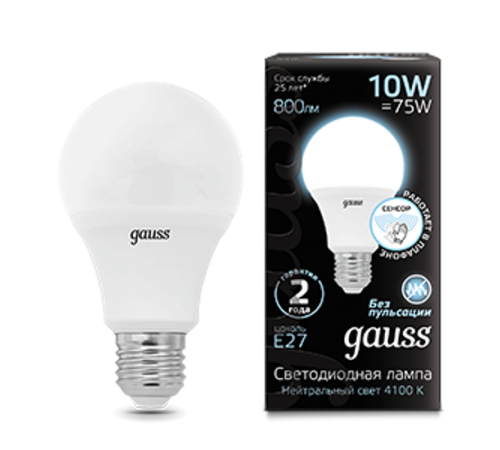 Лампа светодиодная A60 10W 800lm 4100К E27 Сенсор LED 1/10/100  102502210-M  Gauss