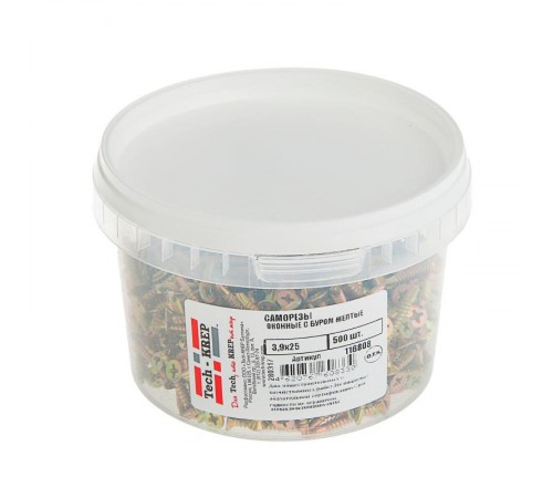 Саморезы оконные с буром 3,9х25 желтые (500 шт) - ведро мал ( 0,833 кг)  116808  Tech-KREP