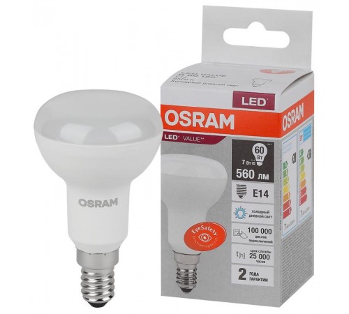 Лампа светодиодная LED Value R50 7W/865 230V E14 10X1       4058075581753  OSRAM