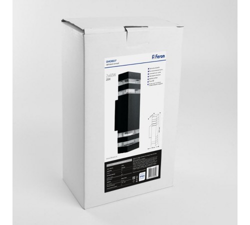 Светильник садово-парковый DH0807, Техно на стену вверх/вниз, E27 230V, черный  41154  Feron