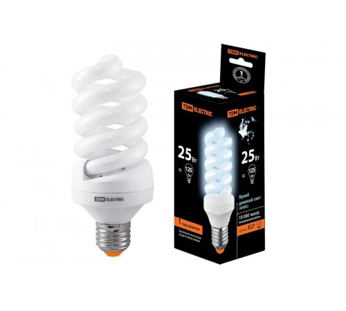 Лампа энергосберегающая КЛЛ-FS-25 Вт-4000 К-Е27 (60х141 мм)  SQ0323-0019  TDM