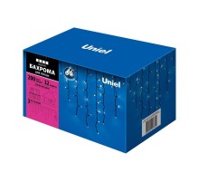 Бахрома с коннекторами светодиодная  с контроллером  ULD-B3010-200/TBK WHITE IP67 , 3 м. 200 диодов, шнур черный, соед  UL-00003935  Uniel