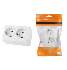 Розетка двойная 2П+3 открытой установки IP20 16А 250В (керамика) белая "Ладога"  SQ1801-0113  TDM