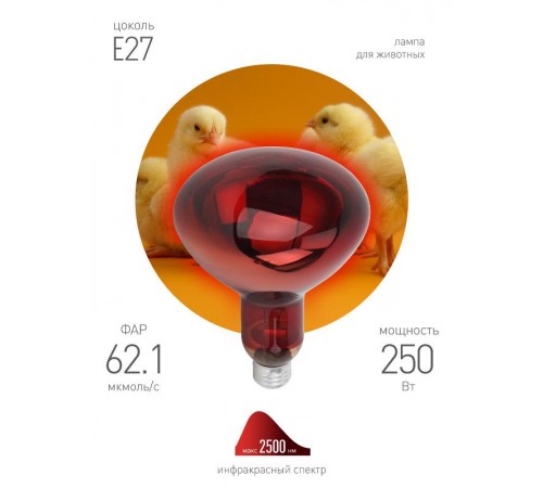 Лампа светодиодная фито для растений E27 инфракрасная для птицеводства ИКЗК 220-250 R127 (15/180)  Б0042980  ЭРА