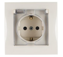 Simon 15 Сл. кость Розетка с/з Schuko со шторками, с крышкой, IP44, 16А 250В, винт. зажим  1590450-031  Simon