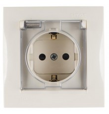 Simon 15 Сл. кость Розетка с/з Schuko со шторками, с крышкой, IP44, 16А 250В, винт. зажим  1590450-031  Simon