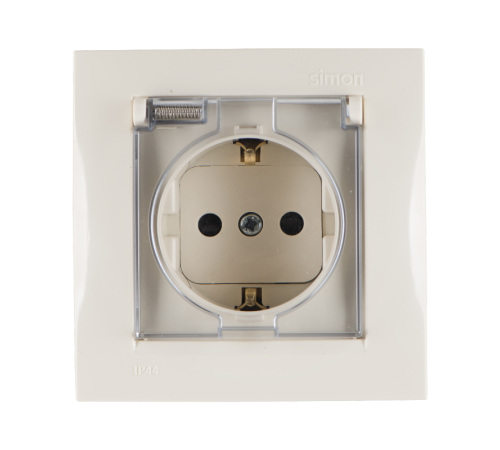 Simon 15 Сл. кость Розетка с/з Schuko со шторками, с крышкой, IP44, 16А 250В, винт. зажим  1590450-031  Simon