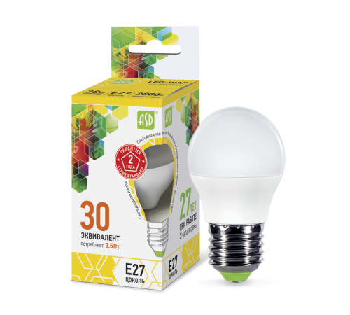 Лампа светодиодная LED-ШАР-standard 3.5Вт 230В Е27 3000К 320Лм  4690612000374  ASD