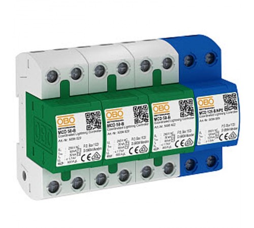 Устройства защиты от импульсных перенапряжений УЗИП для силовых сетей 3+NPE (Класс I), 255 В (MCD 50-B 3+1)  5096879  OBO Bettermann