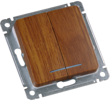 Выключатель скрытой установки, двухклавишный, с индикацией, механизм, цвет дуб  ВС10-452-05  HEGEL