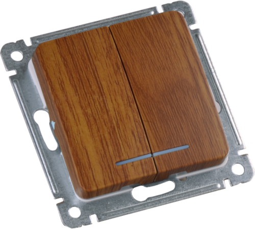 Выключатель скрытой установки, двухклавишный, с индикацией, механизм, цвет дуб  ВС10-452-05  HEGEL