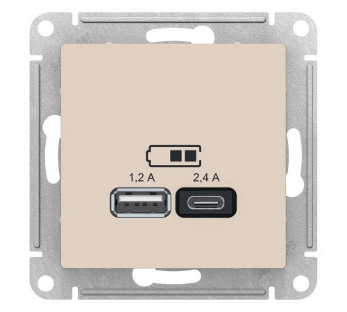 AtlasDesign Бежевый USB Розетка A+С, 5В/2,4А, 2х5В/1,2А, механизм  ATN000239  SE
