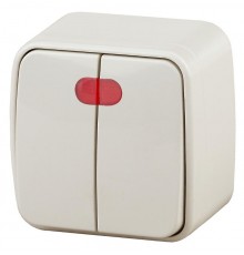 3-105-02 Intro Выключатель двойной с подсветкой, 10А-250В, IP20, ОУ, Polo, сл.кость  Б0036123  Intro