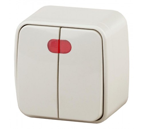 3-105-02 Intro Выключатель двойной с подсветкой, 10А-250В, IP20, ОУ, Polo, сл.кость  Б0036123  Intro