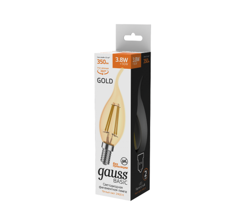 Лампа светодиодная   Basic Filament Свеча на ветру 3,8W 350lm 2400К Е14 golden LED 1/10/50  1047154  Gauss
