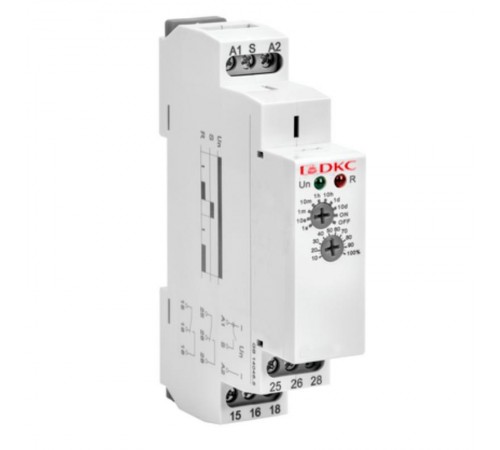 Реле времени, задержка выключения, конфигурация контакта 2CO, AС/DC 12-240В  DRM-TB-2-240  DKC
