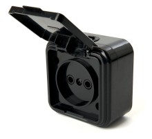 Розетка 1-местная без заземляющего контакта, 250В, 16А, IP44, PST16-20-44 (RA 16-201-Ч), черный  39692  STEKKER