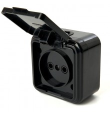 Розетка 1-местная без заземляющего контакта, 250В, 16А, IP44, PST16-20-44 (RA 16-201-Ч), черный  39692  STEKKER