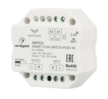 Контроллер-выключатель SMART-TUYA-SWITCH-PUSH-IN (230V, 1.5A, WiFi, 2.4G) (arlight, IP20 Пластик, 5 лет)  033002  Arlight