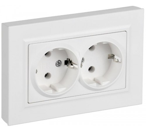 BRITE Розетка 2-местная с заземлением без защитных шторок плоская 16А в сборе РСПл12-3-БрАБ арктический белый   BR-R27-16-K91-F  IEK