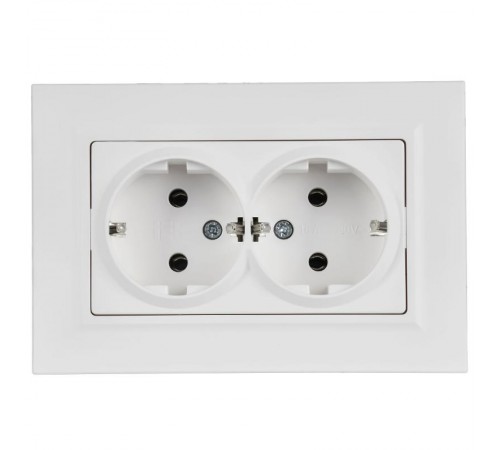 BRITE Розетка 2-местная с заземлением без защитных шторок плоская 16А в сборе РСПл12-3-БрАБ арктический белый   BR-R27-16-K91-F  IEK