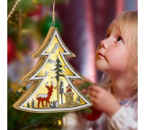 Новогодний декоративный светильник Ёлочка, ENGDS-17 h 14 см, 3ААА, IP20  Б0056010  ЭРА