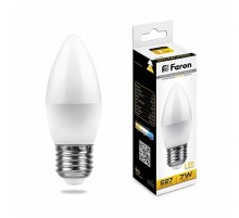 Лампа светодиодная LB-97 (7W) 230V E27 2700K свеча  25758  FERON