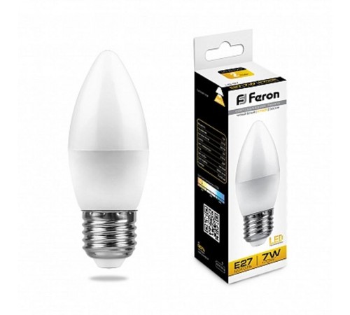 Лампа светодиодная LB-97 (7W) 230V E27 2700K свеча  25758  FERON