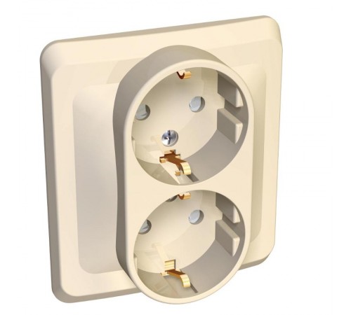 Этюд Кремовый С/У Розетка 2-ая с заземлением с защитными шторками  PC16-008K  SE