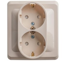 Этюд Кремовый С/У Розетка 2-ая с заземлением с защитными шторками  PC16-008K  SE