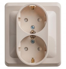 Этюд Кремовый С/У Розетка 2-ая с заземлением с защитными шторками  PC16-008K  SE