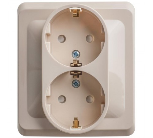 Этюд Кремовый С/У Розетка 2-ая с заземлением с защитными шторками  PC16-008K  SE