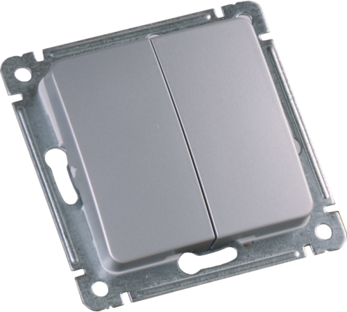 Выключатель скрытой установки, двухклавишный, механизм, цвет серебро  ВС10-451-06  HEGEL