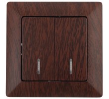 Выключатель Intro Solo 4-105-10 двухклавишный с подсветкой, 10А-250В, IP20, СУ, венге  Б0053599  Intro