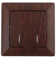 Выключатель Intro Solo 4-105-10 двухклавишный с подсветкой, 10А-250В, IP20, СУ, венге  Б0053599  Intro
