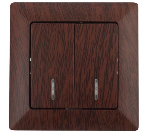 Выключатель Intro Solo 4-105-10 двухклавишный с подсветкой, 10А-250В, IP20, СУ, венге  Б0053599  Intro