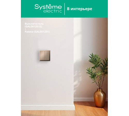 ArtGallery Песочный Выключатель 2-клавишный , 10АХ, механизм, быстрозажим. клем.  GAL001251S  SE